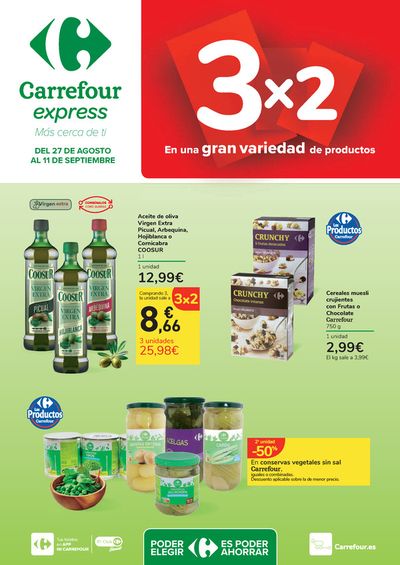 Catálogo Carrefour Express en Calasparra | 3x2 en una gran variedad de productos  | 27/8/2024 - 11/9/2024