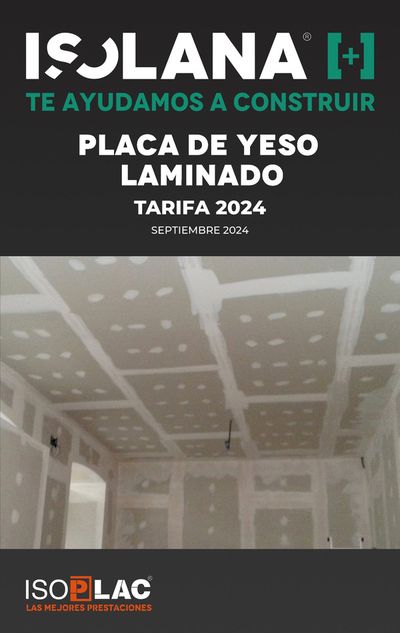 Ofertas de Jardín y Bricolaje en Premià de Dalt | PLACA DE YESO LAMINADO – TARIFA ISOLANA 2024 de Isolana | 18/9/2024 - 30/9/2024