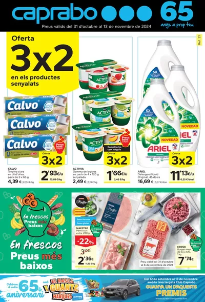 Ofertas de Hiper-Supermercados en Sarral | Oferta 3x2 de Caprabo | 31/10/2024 - 13/11/2024