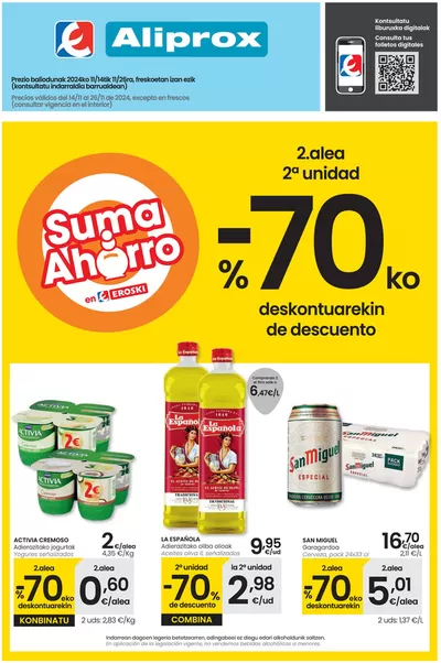 Catálogo Eroski en Etxebarri | 2.alea -50% deskontuarekin Aliprox | 14/11/2024 - 26/11/2024