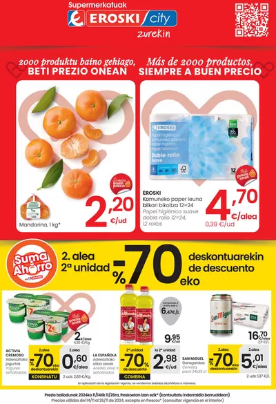 Catálogo Eroski en Etxebarri | 2000 produktu baino gehiago, BETI PREZIO ONEAN SUPERMERKATUAK EROSKI  | 14/11/2024 - 26/11/2024