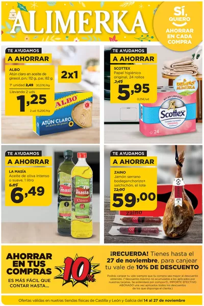 Catálogo Alimerka en Bañeza | Ofertas válidas en Castilla y León y Galicia del 14 al 27 de noviembre | 14/11/2024 - 27/11/2024