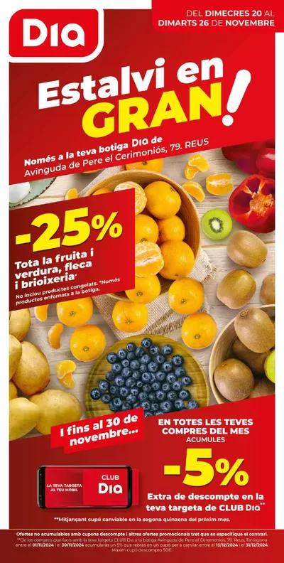 Ofertas de Hiper-Supermercados en Reus | Estalvi en Gran del 20 al 26 de novembre de Dia | 20/11/2024 - 26/11/2024