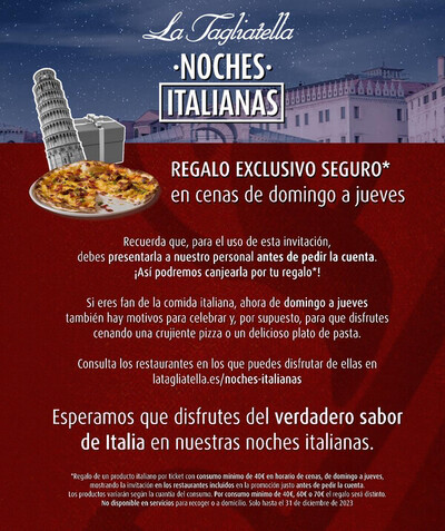 Ofertas de Restauración en Granada | Noches italianas de La Tagliatella | 10/1/2023 - 31/12/2023