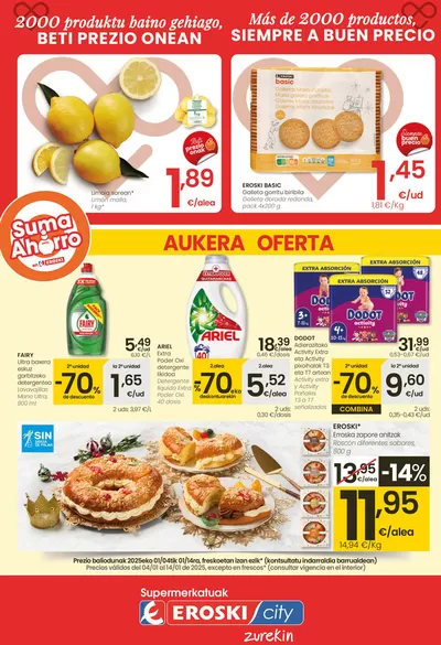 Catálogo Eroski en Santurtzi | 2000 produktu baino gehiago, BETI PREZIO ONEAN SUPERMERKATUAK EROSKI  | 4/1/2025 - 14/1/2025