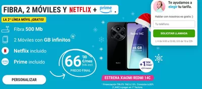 Ofertas de Informática y Electrónica en Santa María de Cayón | Fibra, 2 Móviles y Netflix + prime. de Yoigo | 3/1/2025 - 20/1/2025