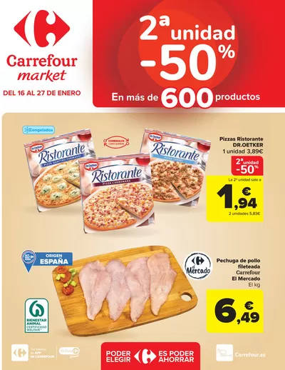 Ofertas de Hiper-Supermercados en Palos de la Frontera | 2° unidad al 50% de Carrefour Market | 16/1/2025 - 27/1/2025