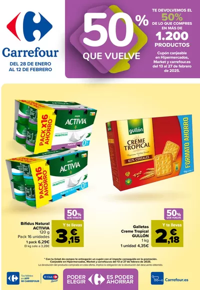 Ofertas de Hiper-Supermercados en Xirivella | 50% QUE VUELVE de Carrefour | 28/1/2025 - 12/2/2025