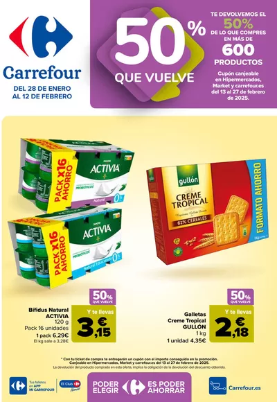 Ofertas de Hiper-Supermercados en Santa Pola | 50% QUE VUELVE de Carrefour | 28/1/2025 - 12/2/2025