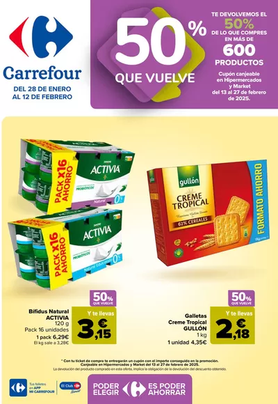 Ofertas de Hiper-Supermercados en Melilla | 50% QUE VUELVE de Carrefour | 28/1/2025 - 12/2/2025