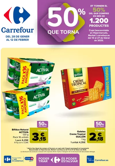 Ofertas de Hiper-Supermercados en Montcada i Reixac | 50% QUE TORNA de Carrefour | 28/1/2025 - 12/2/2025