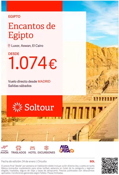 Ofertas de Viajes en Zaragoza | Encantos de Egipto desde 1.074€ de Soltour | 24/1/2025 - 31/1/2025