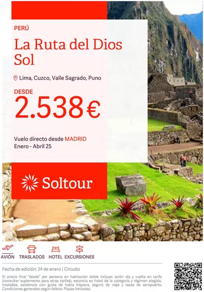 Ofertas de Viajes en Zaragoza | Peru La Ruta del Dios Sol desde 2.538€ de Soltour | 24/1/2025 - 31/1/2025