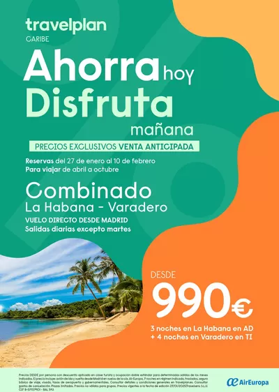 Ofertas de Viajes en Xinzo de Limia | Travelplan Combinados Cuba de Travelplan | 29/1/2025 - 10/2/2025