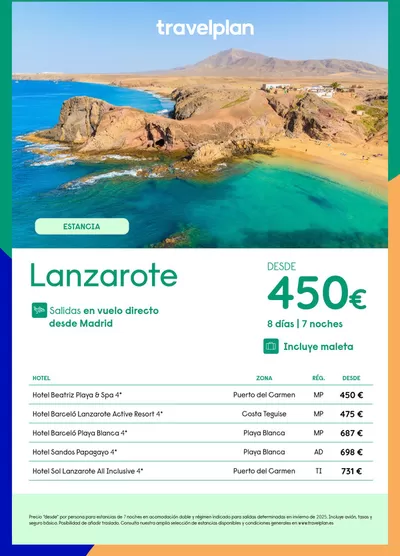 Ofertas de Viajes en Xinzo de Limia | Travelplan Lanzarote de Travelplan | 29/1/2025 - 14/2/2025