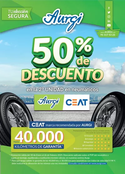 Catálogo Aurgi en Córdoba | 50% de descuento en la 2a unidad de neumáticos | 30/1/2025 - 26/2/2025