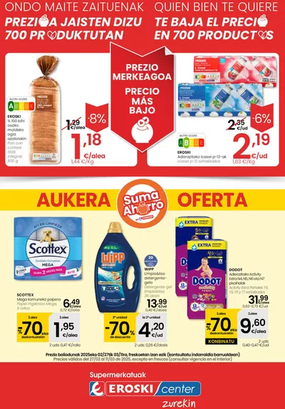 Ofertas de Hiper-Supermercados en Urduña-Orduña | Prezio merkeagoa EROSKI CENTER de Eroski | 27/2/2025 - 11/3/2025