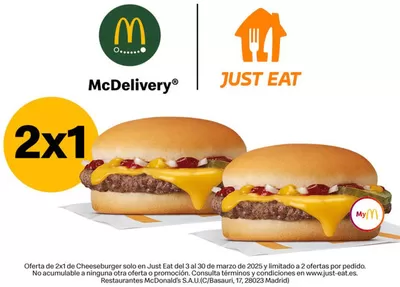 Ofertas de Restauración en Escala | 2x1 en Cheeseburger en Just Eat de McDonald's | 5/3/2025 - 30/3/2025