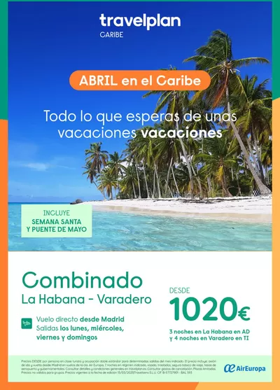 Ofertas de Viajes en Tafalla | Travelplan Combinados Cuba de Travelplan | 1/4/2025 - 30/4/2025