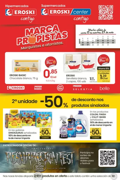 Ofertas de Hiper-Supermercados en Barreiros | 2° unidade 50% de descuento de Eroski | 15/5/2025 - 27/5/2025