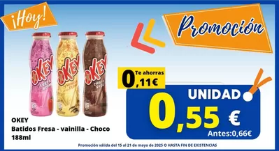 Catálogo Cash Jesuman en San Miguel de Abona | Batidos Okey Fresa - Vainilla - Choco de 188ml tan solo por 0,55€  | 15/5/2025 - 21/5/2025