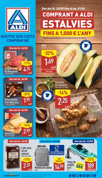Ofertas de Hiper-Supermercados en Vall den Bas | ¡Qué poco cuesta comprar bien! de ALDI | 22/5/2025 - 1/6/2025