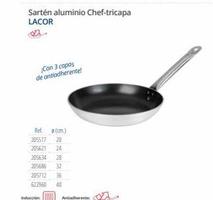 Oferta de Sartén aluminio Chef-tricapa LACOR  Con 3 capas de antiadherente!  Ref. (cm.)  205517 20  205621 24  205634  28  205686 32  205712 36  622960 40  Inducción: Antiadherente  en Makro