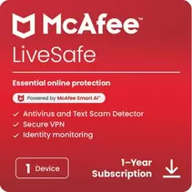 Oferta de McAfee LiveSafe – 1 Dispositivo  - Suscripción de 1 año por 24,9€ en Acer