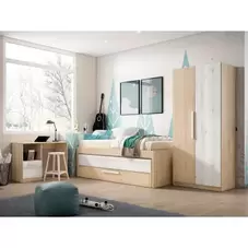 Oferta de Composición dormitorio juvenil Flash con cama dos camas, armario y mesa ordenador por 499€ en Ahorro Total