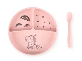 Oferta de Plato y cuchara infantil rosa por 7€ en Ale-Hop