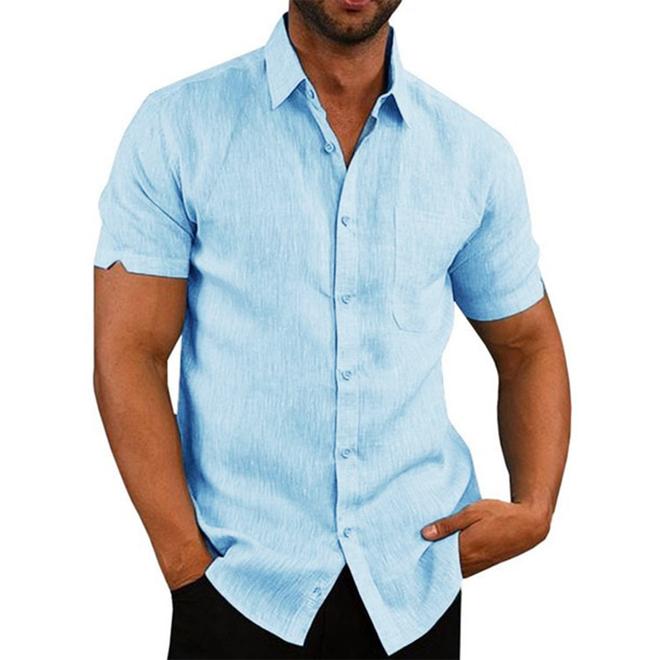 Oferta de Camisas de manga corta de lino y algodón para hombre por 0,99€ en Aliexpress