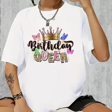 Oferta de Camiseta de reina de cumpleaños para mujer por 6,32€ en Aliexpress