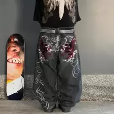 Oferta de Y2k Harajuku-pantalones vaqueros con patrón bordado para mujer por 26,07€ en Aliexpress