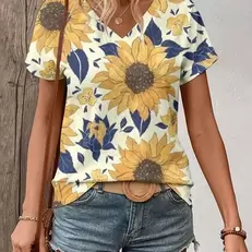 Oferta de Camiseta con estampado 3D de girasol para mujer por 6,21€ en Aliexpress