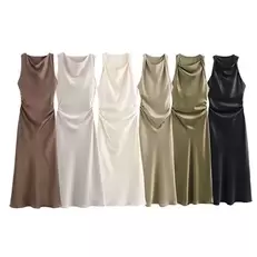 Oferta de TRAF-Vestidos largos de satén para mujer por 15,24€ en Aliexpress