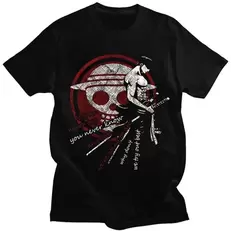 Oferta de Verano Anime A camiseta Luffy Zoro mujer Terra-Cotta cuello redondo deportes Casual suelta dibujos animados impreso algodón manga corta Camiseta por 7,18€ en Aliexpress