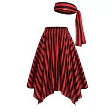 Oferta de Traje de pirata con dobladillo irregular a rayas negras y rojas por 10,04€ en Aliexpress