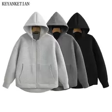 Oferta de KEYANKETIAN-Sudadera con capucha y cremallera para mujer por 22,42€ en Aliexpress