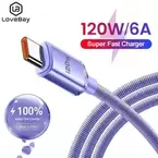 Oferta de 120W USB C Fast Charging Cable 0.25M/1M/1.5m/2M Quick Charge 6A Super Fast Cahrger For Samsung Xiaomi Huawei Type C Cable por 2,54€ en Aliexpress