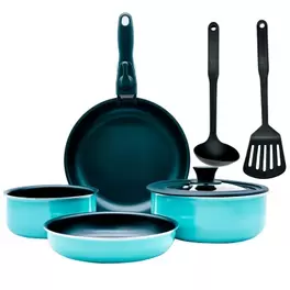 Oferta de BATERÍA COCINA AMERCOOK EASYCLICK AZUL CIELO 8 PIEZAS CKP012P por 52,9€ en Ideal Bricolaje