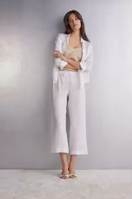 Oferta de Pantalón Largo con Cordón Ajustable en Tela de Lin... por 39,9€ en Intimissimi
