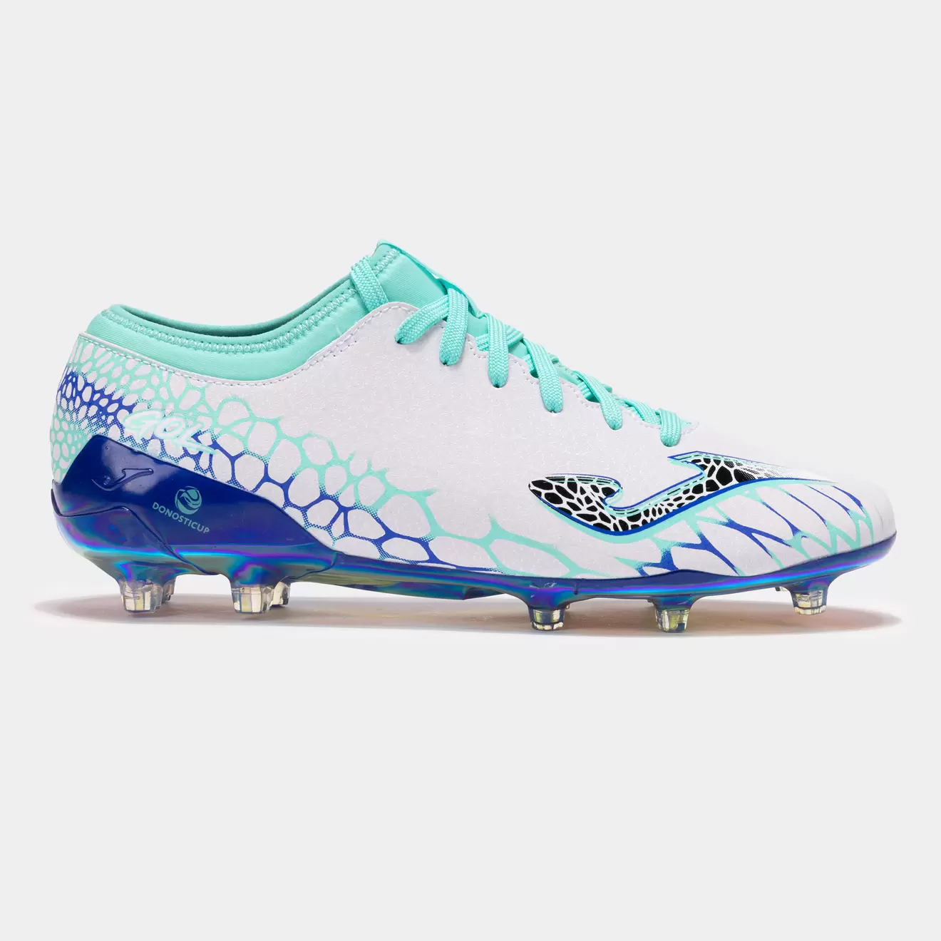 Oferta de Botas fútbol Donosti Cup Gol 24 terreno firme FG blanco turquesa por 120€ en Joma