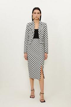 Oferta de Tailored Jacquard Spot Pencil Midi Skirt por 125,3€ en Karen Millen