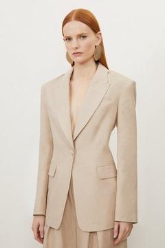Oferta de Linen Tailored Single Breasted Longline Blazer por 208,6€ en Karen Millen