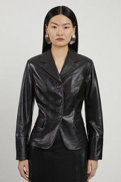 Oferta de Leather Single Breasted Tailored Blazer por 373,6€ en Karen Millen