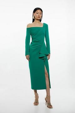 Oferta de Stretch Crepe Asymmetric Neckline Draped Maxi Dress por 259€ en Karen Millen