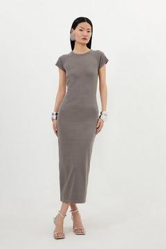 Oferta de Compact Jersey Rib Cap Sleeve Maxi Dress por 36,75€ en Karen Millen