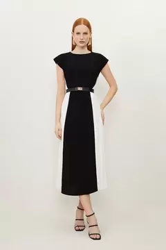 Oferta de Fluid Tailored Contrast Pleated Panel Skirt Midi Dress por 147€ en Karen Millen