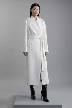 Oferta de Wool Blend Embellished Belted Tailored Longline Coat por 520€ en Karen Millen