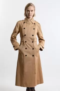 Oferta de Cotton Double Breasted Military Tailored Midi Trench Coat por 155€ en Karen Millen